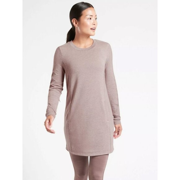 Athleta Balance Flora Mauve Heather Crew Neck Hidden Pockets Mini Dress Women M - Picture 1 of 10